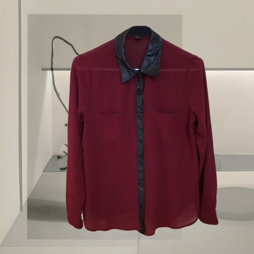 Forever 21 Red Shirt with Faux Leather Detail